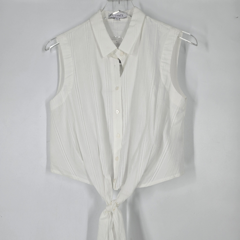 Intermix Tara White Sleeveless Tie Front Crop Top Blouse Size S NEW